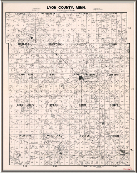 Lyon County Minnesota 1884 Plat Map Custom Framed Print