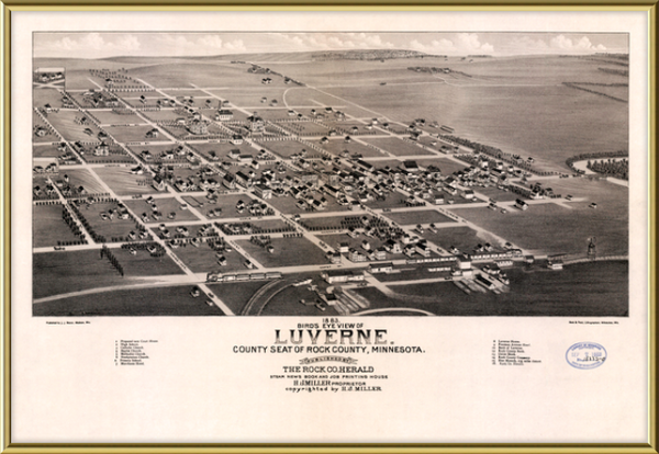 1883 Bird's-eye View of Luverne Minnesota Framed Print