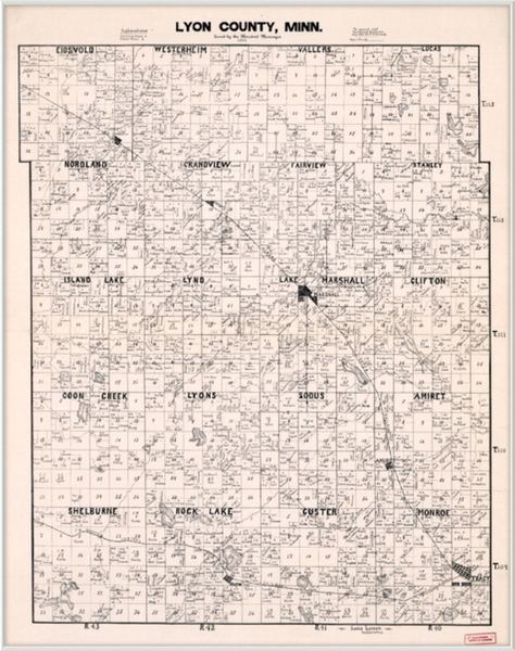 Lyon County Minnesota 1884 Plat Map Custom Framed Print