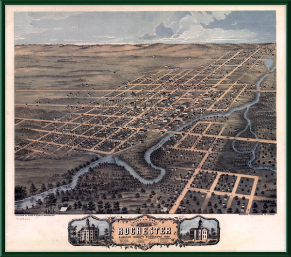 Birdseye view of Rochester, Minnesota, 1869