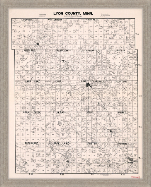 Lyon County Minnesota 1884 Plat Map Custom Framed Print