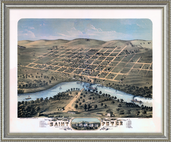Bird's eye view of the city of St. Peter, Minnesota 1870 Framed Print