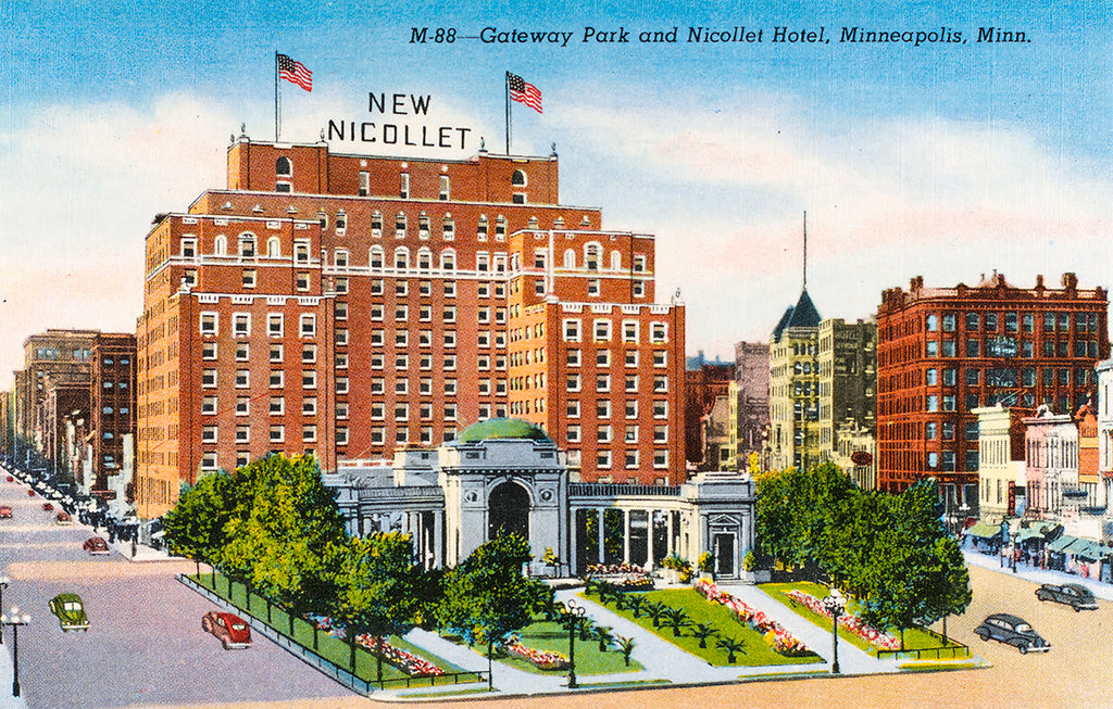 Old Minneapolis - Circa 1953. Gateway Park with the Nicollet Hotel