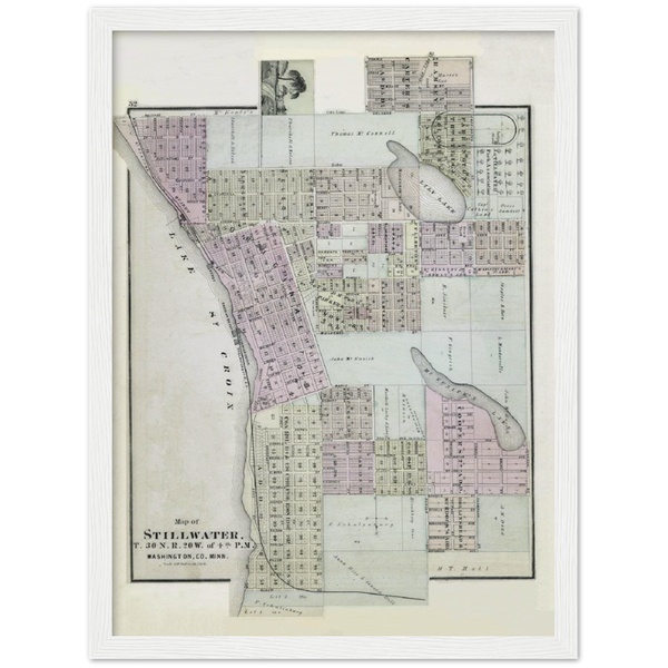 Map of Stillwater Minnesota 1874 Archival Matte Paper Wooden Framed Poster