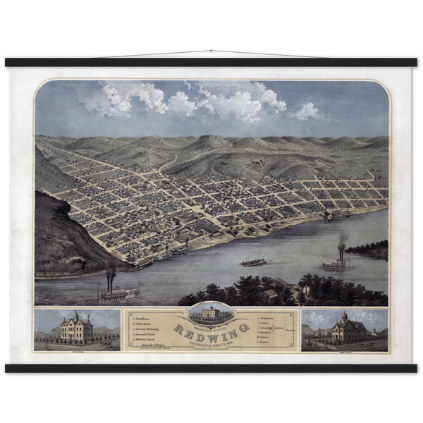 Birds-eye View of Red Wing Minnesota 1868 Premium Matte Paper Poster & Hanger