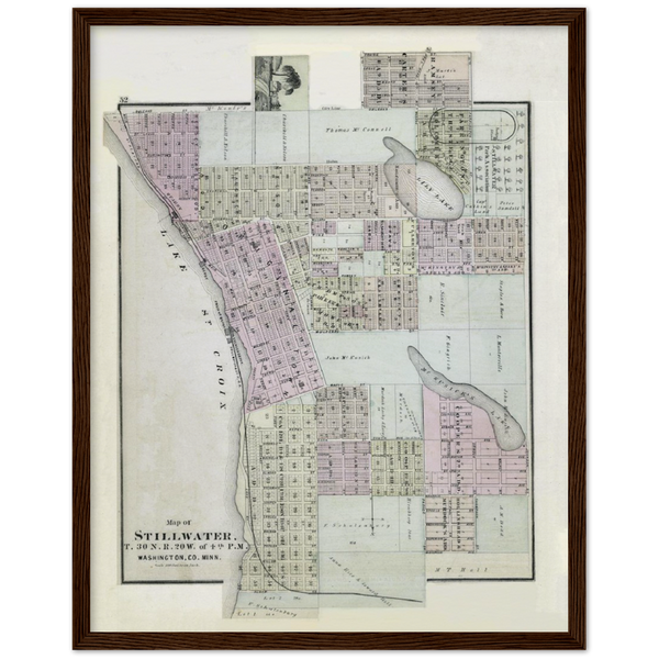 Map of Stillwater Minnesota 1874 Archival Matte Paper Wooden Framed Poster