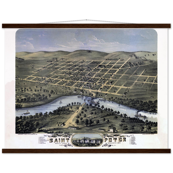 Bird's eye view of the city of St. Peter, Minnesota 1870 Premium Matte Paper Poster & Hanger