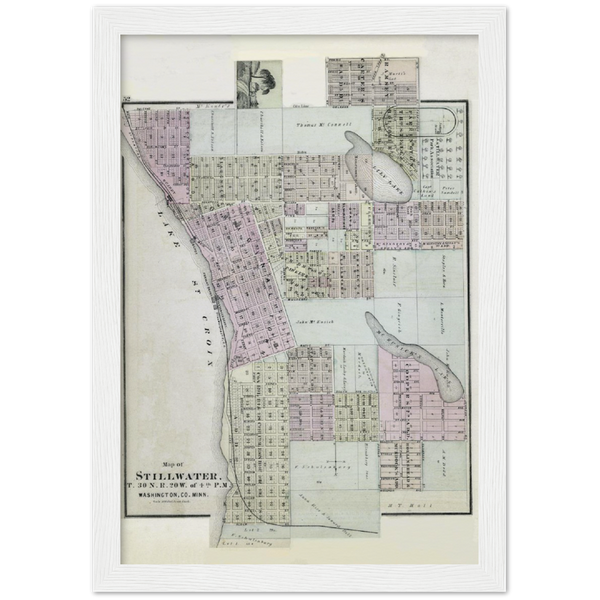 Map of Stillwater Minnesota 1874 Archival Matte Paper Wooden Framed Poster