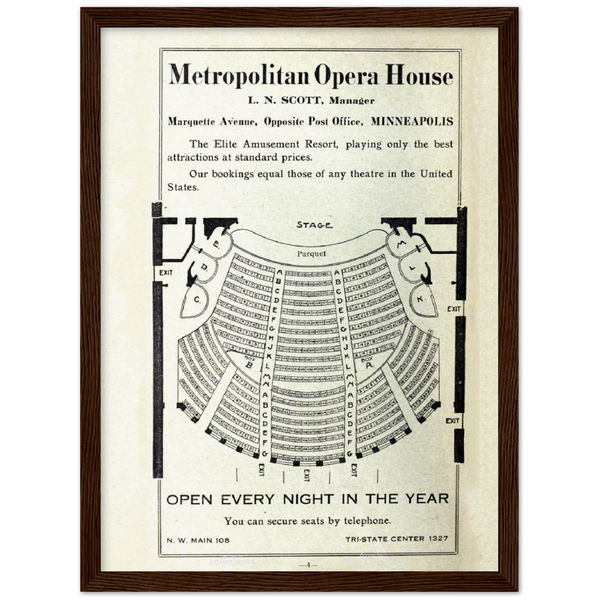 1914 Metropolitan Opera House in Minneaolis Ad Archival Matte Paper Wooden Framed Poster