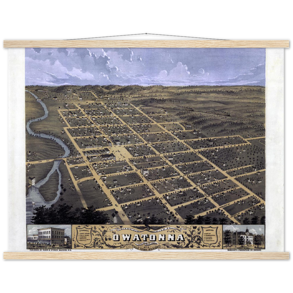 Birds Eye View of Owatonna Minnesota 1870 Premium Matte Paper Poster & Hanger