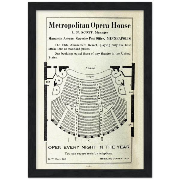 1914 Metropolitan Opera House in Minneaolis Ad Archival Matte Paper Wooden Framed Poster