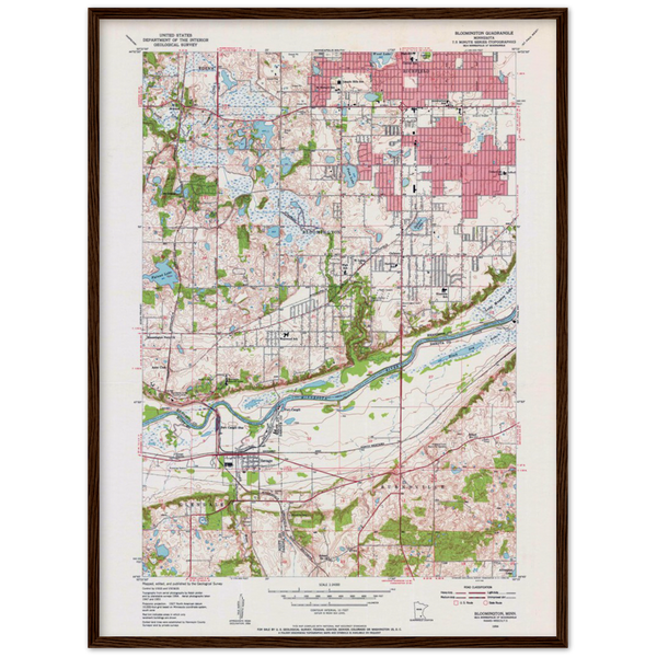 USGS Map of the Bloomington, Minnesota Area in 1954 Archival Matte Paper Wooden Framed Poster