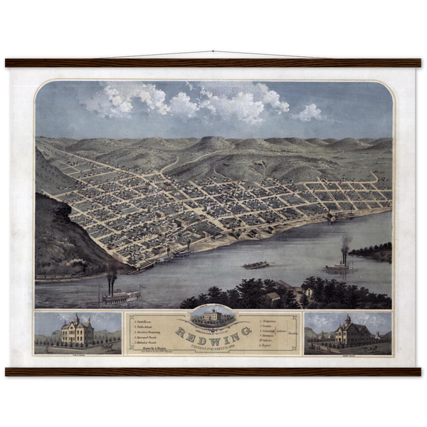 Birds-eye View of Red Wing Minnesota 1868 Premium Matte Paper Poster & Hanger