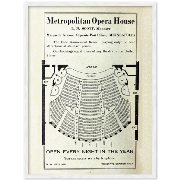 1914 Metropolitan Opera House in Minneaolis Ad Archival Matte Paper Wooden Framed Poster