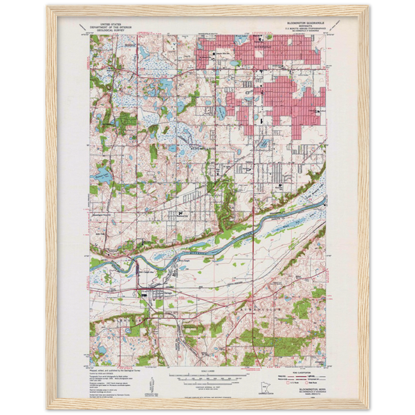 USGS Map of the Bloomington, Minnesota Area in 1954 Archival Matte Paper Wooden Framed Poster