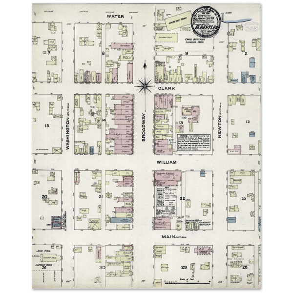 anborn Fire Insurance Map of Albert Lea, Minnesota, 1884 Archival Matte Paper Poster