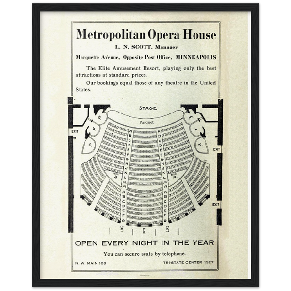 1914 Metropolitan Opera House in Minneaolis Ad Archival Matte Paper Wooden Framed Poster