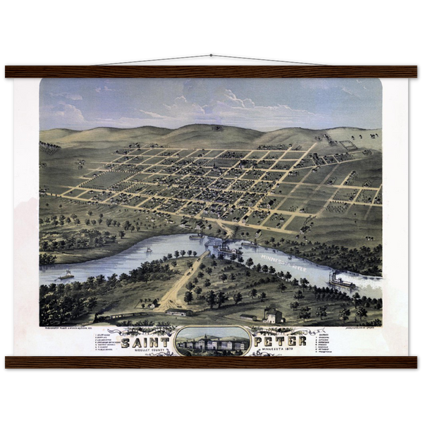 Bird's eye view of the city of St. Peter, Minnesota 1870 Premium Matte Paper Poster & Hanger