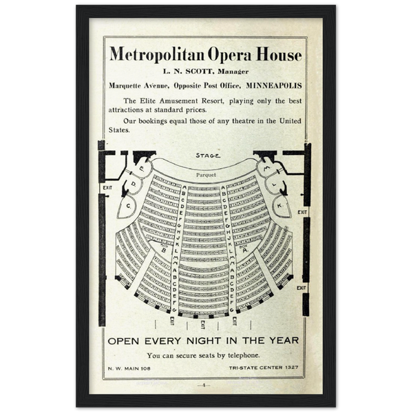 1914 Metropolitan Opera House in Minneaolis Ad Archival Matte Paper Wooden Framed Poster