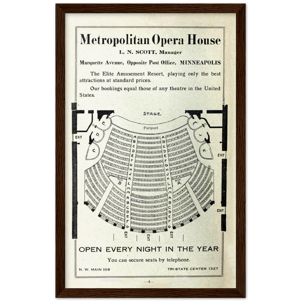 1914 Metropolitan Opera House in Minneaolis Ad Archival Matte Paper Wooden Framed Poster