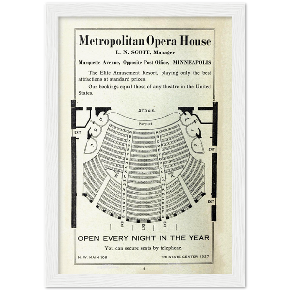 1914 Metropolitan Opera House in Minneaolis Ad Archival Matte Paper Wooden Framed Poster