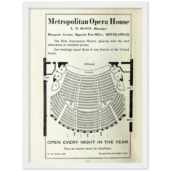 1914 Metropolitan Opera House in Minneaolis Ad Archival Matte Paper Wooden Framed Poster