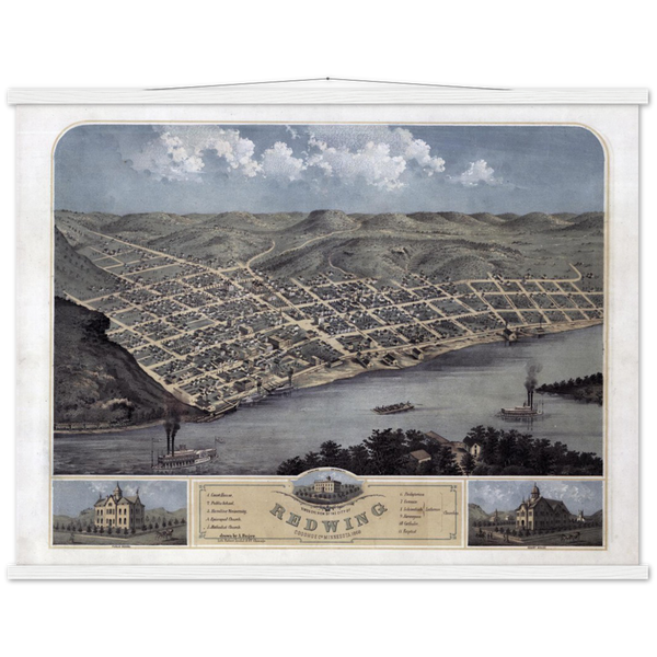 Birds-eye View of Red Wing Minnesota 1868 Premium Matte Paper Poster & Hanger