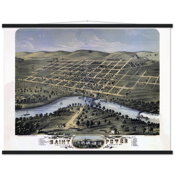 Bird's eye view of the city of St. Peter, Minnesota 1870 Premium Matte Paper Poster & Hanger