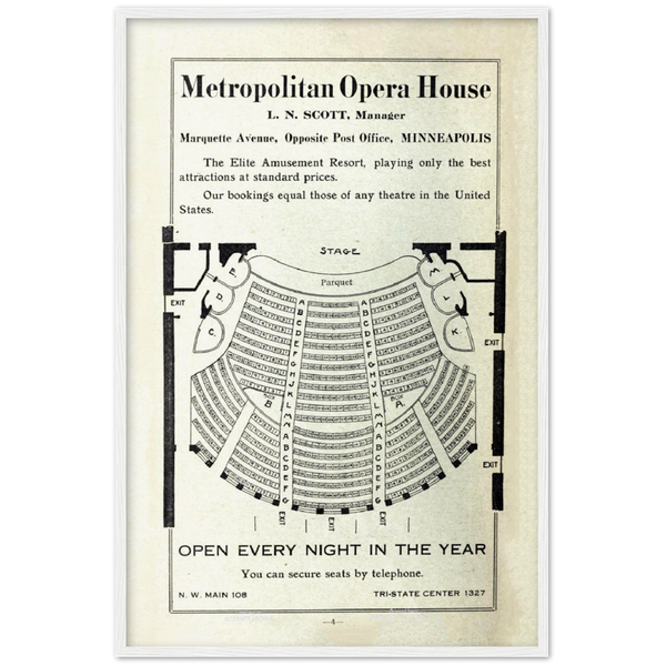 1914 Metropolitan Opera House in Minneaolis Ad Archival Matte Paper Wooden Framed Poster