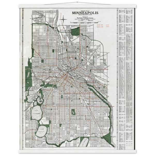 City of Minneapolis Minnesota 1921 Map Premium Matte Paper Poster & Hanger