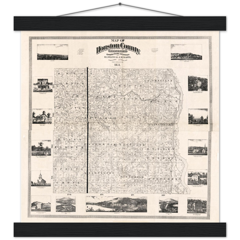 1871 Plat Map of Houston County Minnesota Poster & Hanger