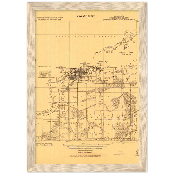 International Falls Minnesota 1943 Topographic Map Classic Matte Paper Wooden Framed Poster