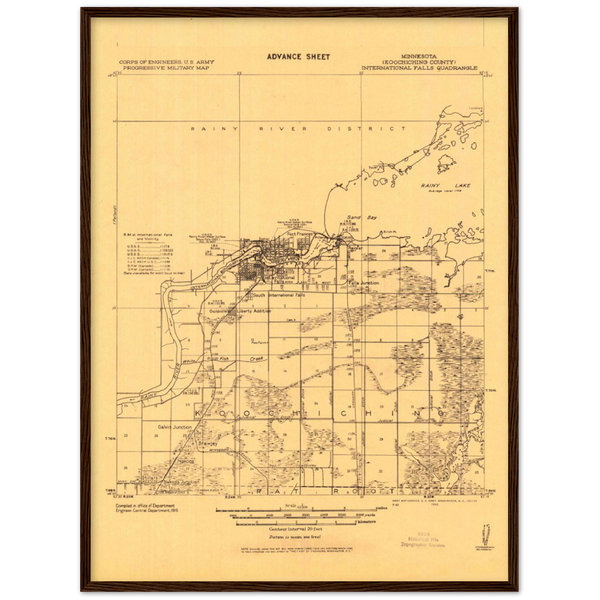 International Falls Minnesota 1943 Topographic Map Classic Matte Paper Wooden Framed Poster